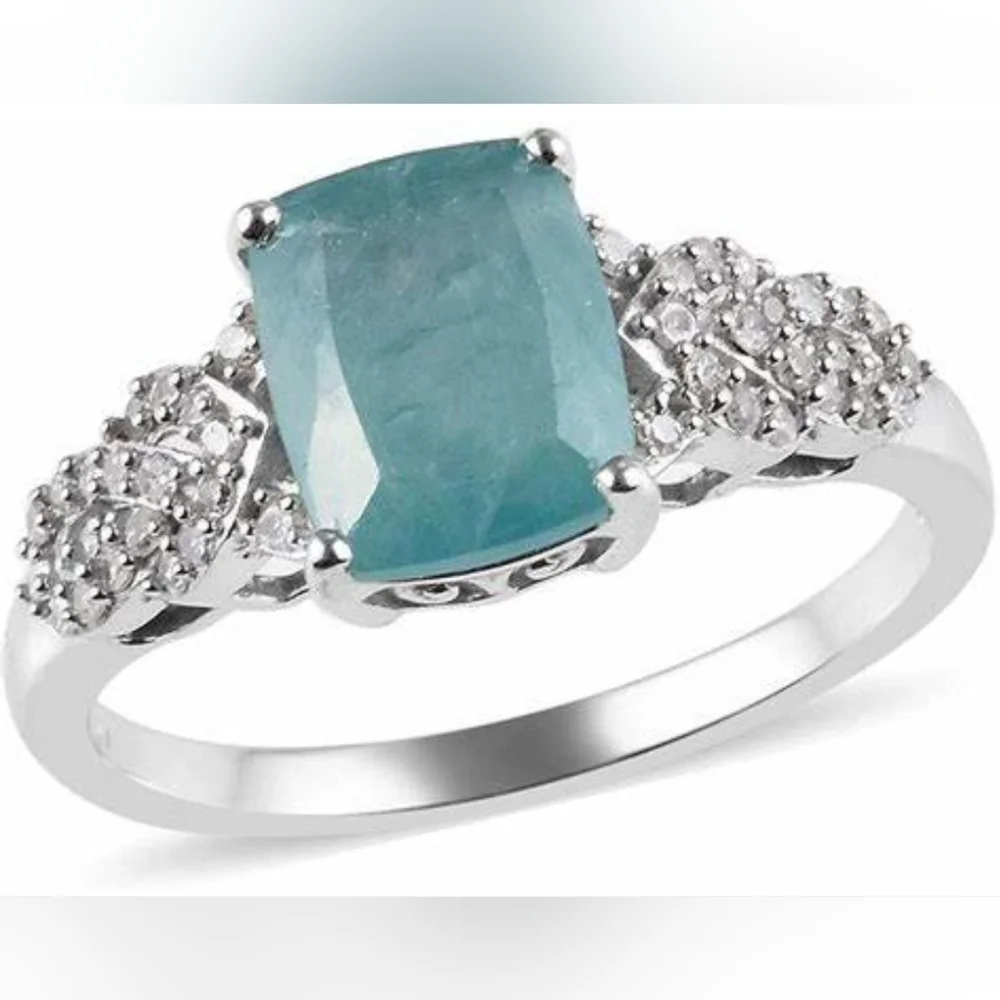 RARE Natural Grandidierite & Diamond 💍 Platinum over Sterling Silver Sz 7! New - Picture 3 of 10